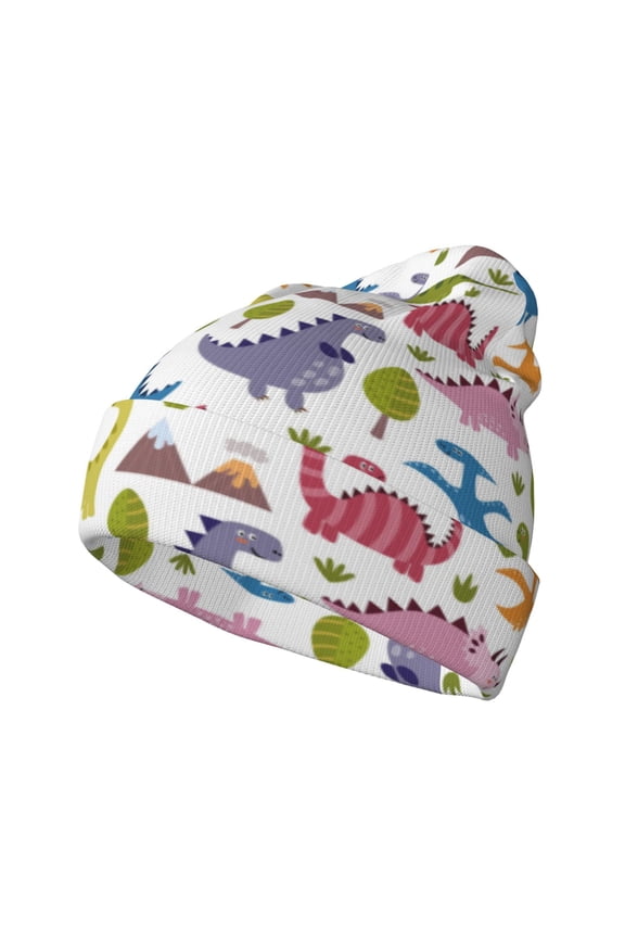 Cute Dinosaur for Men's Knit Cuffed Beanie for Outdoor Activities Unisex