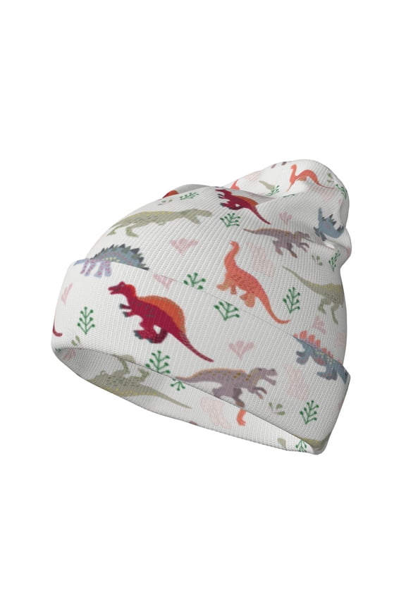 Cute Dinosaur for Men's Knit Cuffed Beanie for Outdoor Activities Unisex