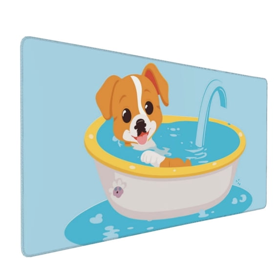 Hirioo Cute Dog In Bath for Mouse Pad ,Anti-Slip Base, Durable Stitched Edges, Perfect for Gaming, Office, and Home Use,16x35.5in