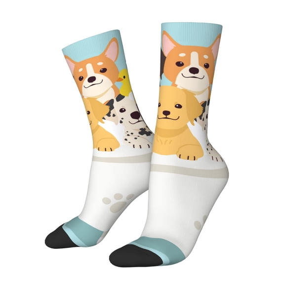 Hirioo Cute Dog In Bathtub Pattern Adult Middle Tube Socks Breathable Sock Non-Pilling,Contrasting Color Design