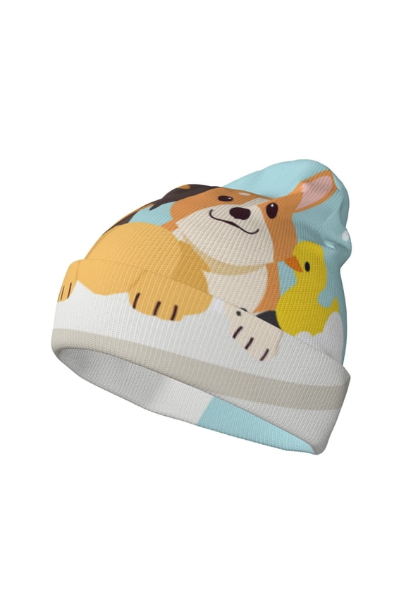 Cute Dog In Bathtub for Men's Knit Cuffed Beanie for Outdoor Activities Unisex