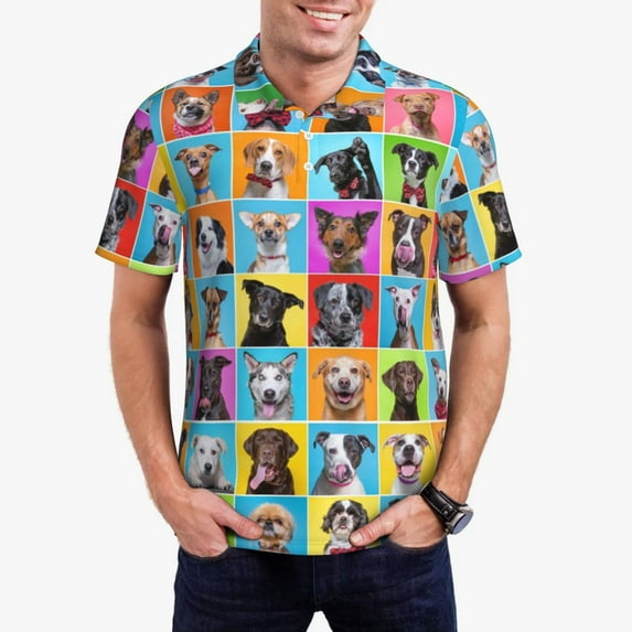 Hirioo Cute Dogs Collage for Men’s Polo Shirts Quick Dry Short Sleeve Golf T Shirt Performance Moisture Wicking Casual Workout,Sizes S-4XL-X-Large