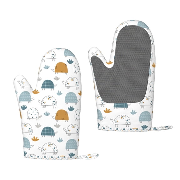 Hirioo Cute Doodle Turtles for Silicone Oven Mitts for BBQ, Baking, Cooking, Set of 2, Heat Resistant 260, Non-Slip Kitchen Essentials