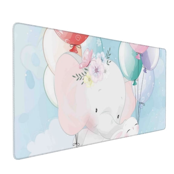 Hirioo Cute Elephant for Mouse Pad ,Anti-Slip Base, Durable Stitched Edges, Perfect for Gaming, Office, and Home Use,16x35.5in