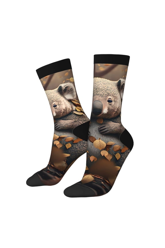 Cute Fallen Leaf Koala Pattern Adult Middle Tube Socks Breathable Sock Non-Pilling,Contrasting Color Design