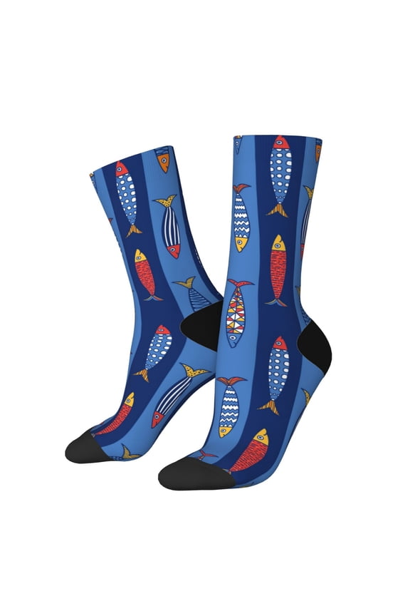Cute Fish Pattern Adult Middle Tube Socks Breathable Sock Non-Pilling,Contrasting Color Design