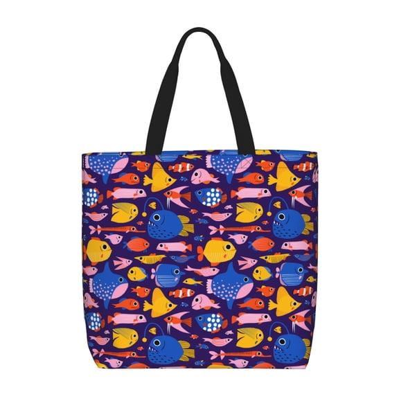 Hirioo Cute Flat Hand Drawn Fishes for Tote Bag for Women, Quilted Shoulder Bag with Zipper, Large Capacity Handbags for Casual, Travel, Work
