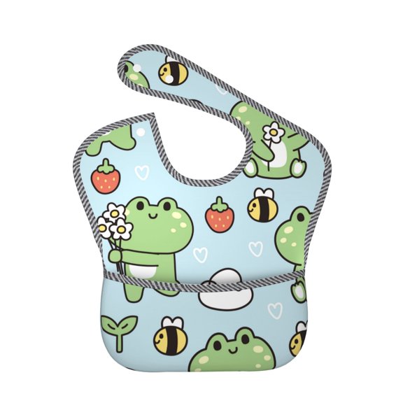 Hirioo Cute Floral Frog for Baby Waterproof Pocket Bib Adjustable Closed for Babies Toddlers with Large Pocket 6-24Months