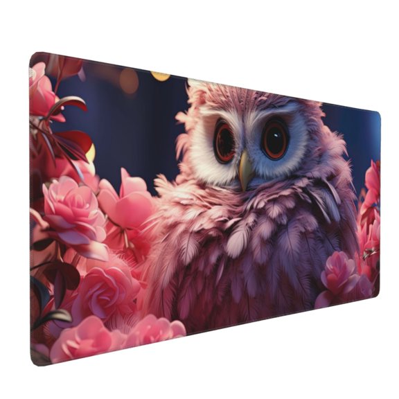 Hirioo Cute Flower Owl for Mouse Pad ,Anti-Slip Base, Durable Stitched Edges, Perfect for Gaming, Office, and Home Use,16x35.5in