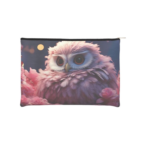 Hirioo Cute Flower Owl for Paper Reusable Cosmetic Bag Zipper Encouragement Travel Pouch Toiletry Bag for Women Girls