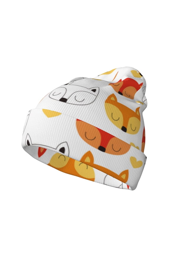 Cute Fox with Heart for Men's Knit Cuffed Beanie for Outdoor Activities Unisex