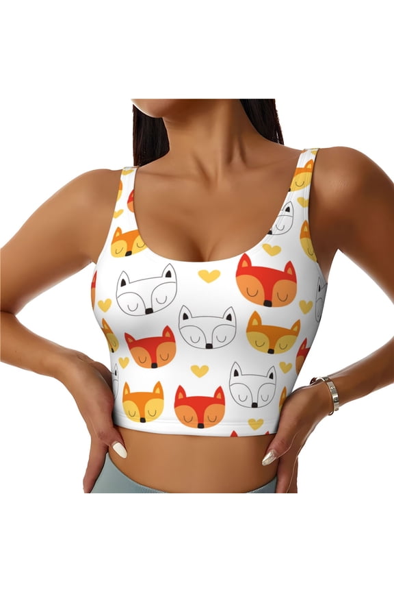 Cute Fox with Heart for Women's Sports Vest with Full-Print Design, Stretchy Fabric and Removable Pads-Medium