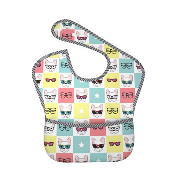 Hirioo Cute French Bulldog for Baby Waterproof Pocket Bib Adjustable Closed for Babies Toddlers with Large Pocket 6-24Months