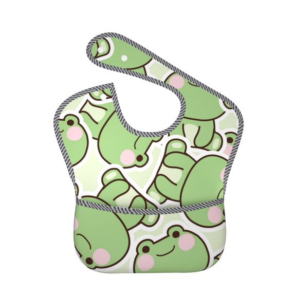 Hirioo Cute Frog for Baby Waterproof Pocket Bib Adjustable Closed for Babies Toddlers with Large Pocket 6-24Months