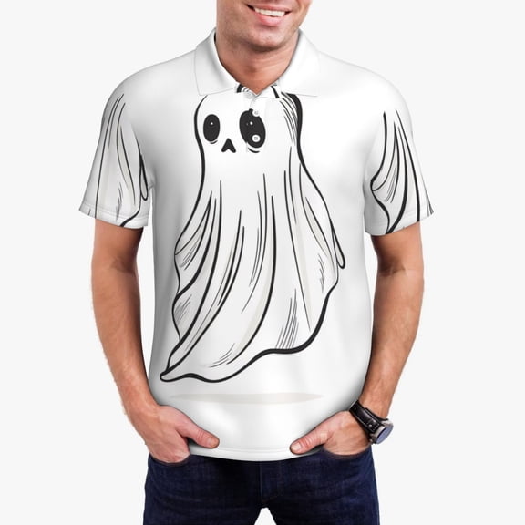 Hirioo Cute Ghost Simple Drawing for Men’s Polo Shirts Quick Dry Short Sleeve Golf T Shirt Performance Moisture Wicking Casual Workout,Sizes S-4XL-X-Large