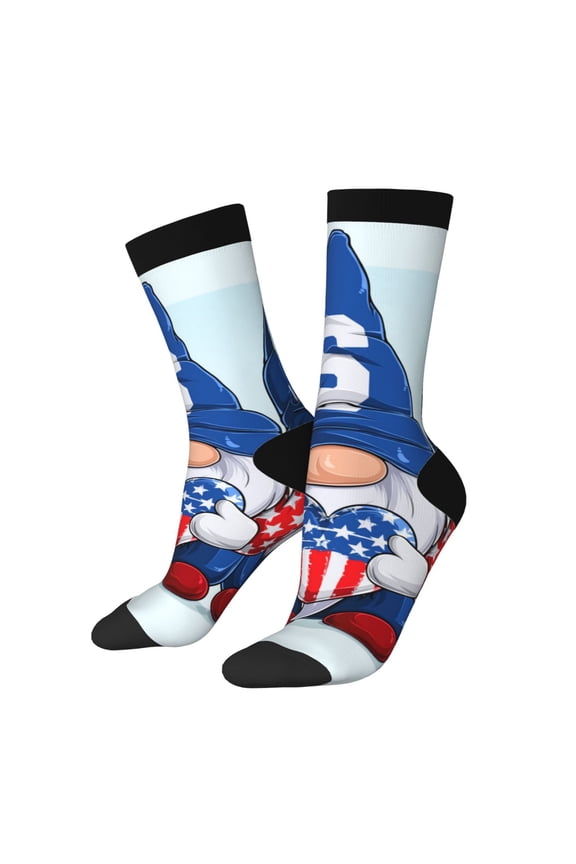 Cute Gnomes in USA Pattern Adult Middle Tube Socks Breathable Sock Non-Pilling,Contrasting Color Design