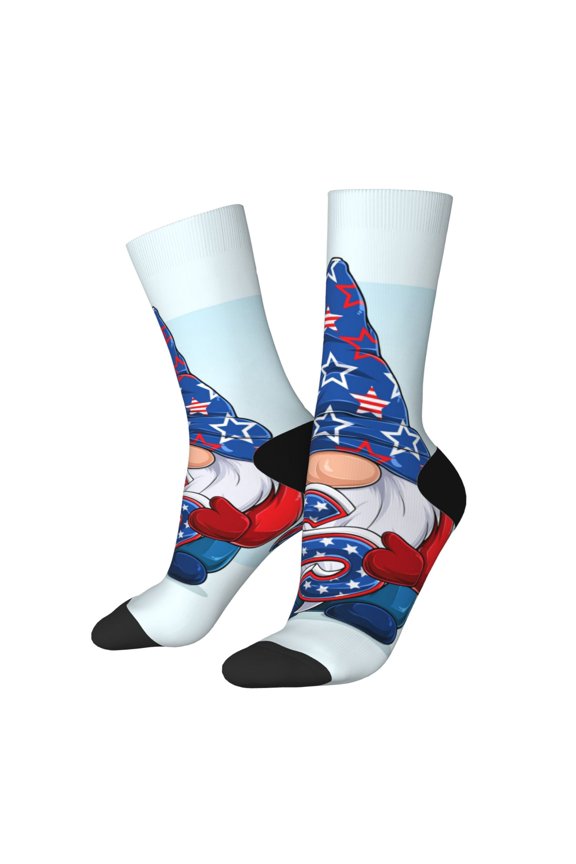 Cute Gnomes in USA1 Pattern Adult Middle Tube Socks Breathable Sock Non-Pilling,Contrasting Color Design