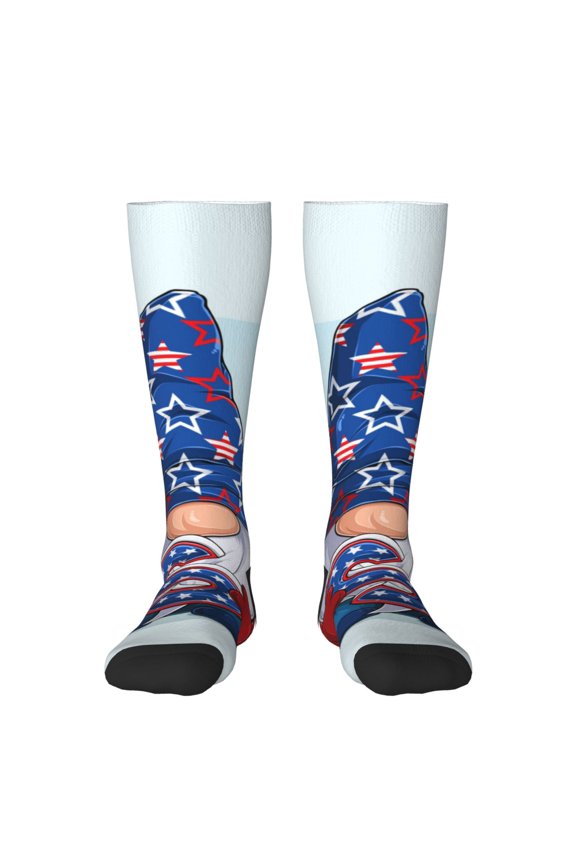 Cute Gnomes in USA1 for Adult Stockings Breathable Sock Non-Pilling,Contrasting Color Design