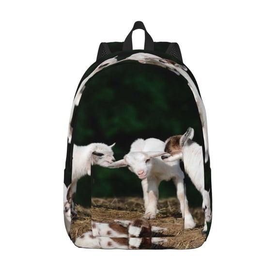 Hirioo Cute Goat Baby Canvas Backpack, Durable Travel Backpack with Multiple Compartments,Large Capacity, Backpack for School, Hiking, Work