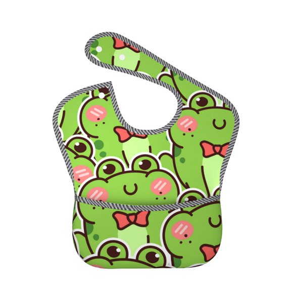 Hirioo Cute Green Frog for Baby Waterproof Pocket Bib Adjustable Closed for Babies Toddlers with Large Pocket 6-24Months