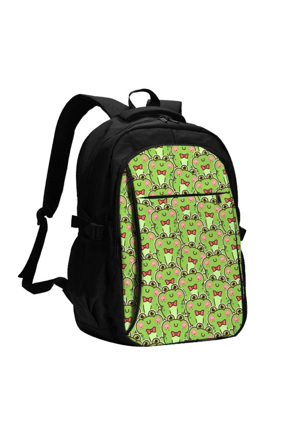 Cute Green Frog for Travel Laptop Backpack with USB Charging Port for Men and Women