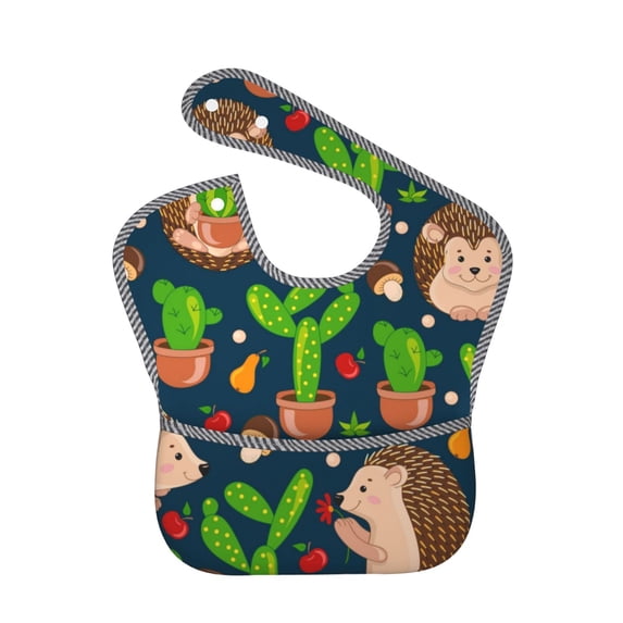 Hirioo Cute Hedgehogs Cactus Blue for Baby Waterproof Pocket Bib Adjustable Closed for Babies Toddlers with Large Pocket 6-24Months