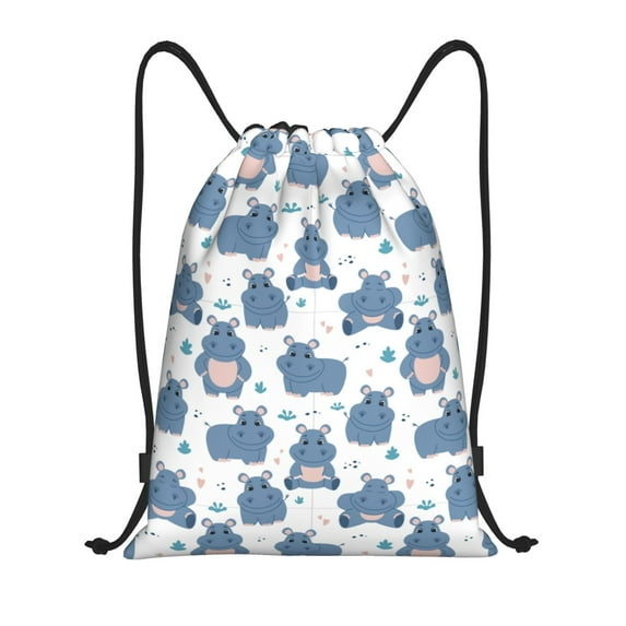 Hirioo Cute Hippos Print Drawstring Backpack Bag Sport Versatile Sports Backpack for Gym, Travel, Swimming, Beach