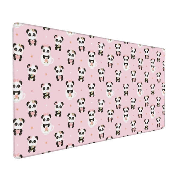 Hirioo Cute Kawaii Panda for Mouse Pad ,Anti-Slip Base, Durable Stitched Edges, Perfect for Gaming, Office, and Home Use,16x35.5in