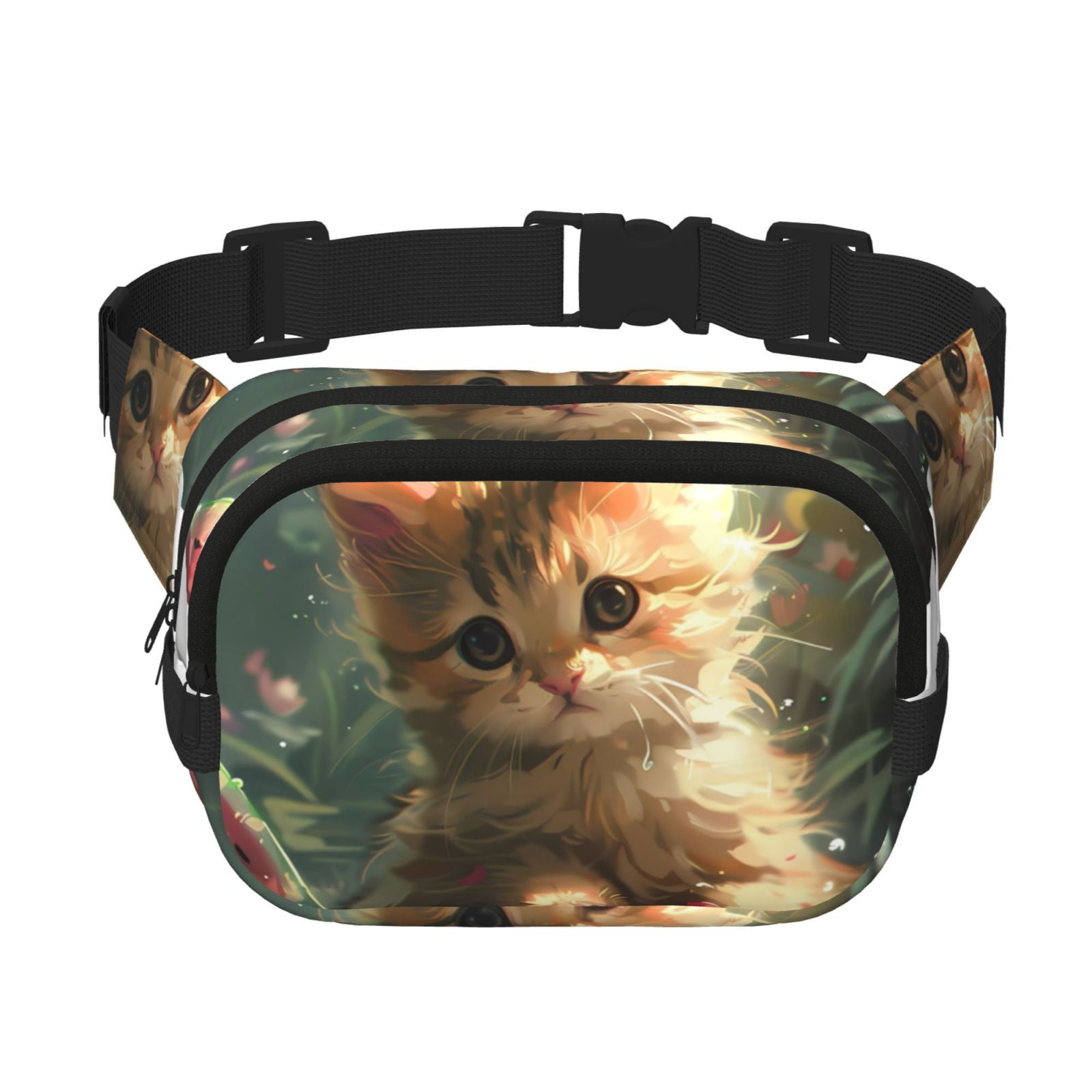 Hirioo Cute Kitten Water Lilies for Double Layer Waist Bag Adjustable Fanny Pack For Travel Running Hiking