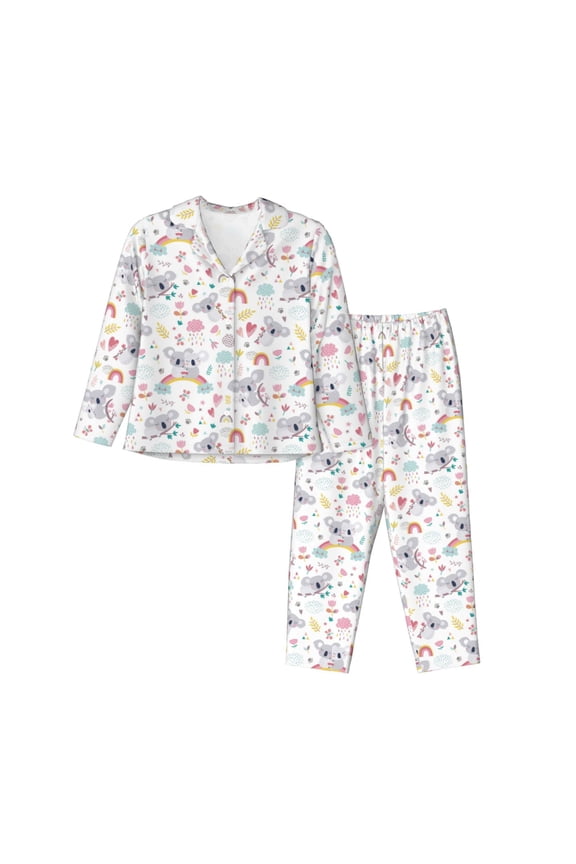 Cute Koala for Women's Pajama Sets 2 Piece Pjs Women's Long-Sleeved Pajama Set Button Down Sleepwear,S-XXL-Medium