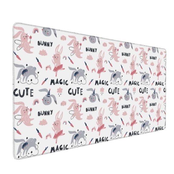 Hirioo Cute Magic Bunny for Mouse Pad ,Anti-Slip Base, Durable Stitched Edges, Perfect for Gaming, Office, and Home Use,16x35.5in