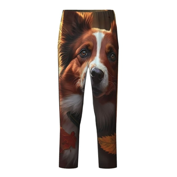 Hirioo Cute Maple Leaf Puppy for Teenagers' Pajama Pants Womens Lounge Pants with Pockets Pj Bottoms Pants for Men-Large