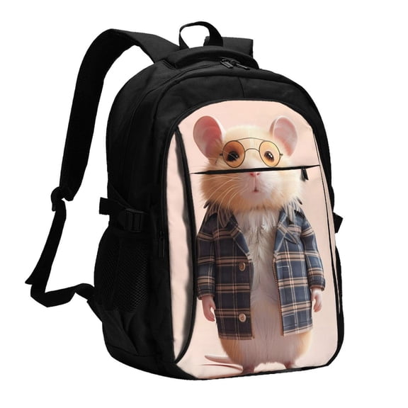 Hirioo Cute Mouse In Glasses for Travel Laptop Backpack with USB Charging Port for Men and Women
