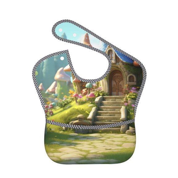 Hirioo Cute Mushroom Town A for Baby Waterproof Pocket Bib Adjustable Closed for Babies Toddlers with Large Pocket 6-24Months