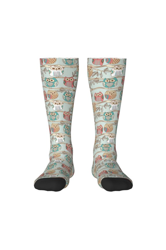 Cute Owl for Adult Stockings Breathable Sock Non-Pilling,Contrasting Color Design
