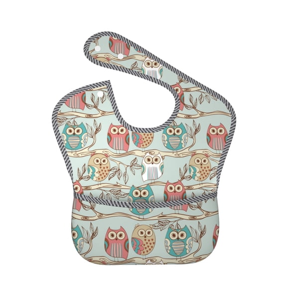 Hirioo Cute Owl for Baby Waterproof Pocket Bib Adjustable Closed for Babies Toddlers with Large Pocket 6-24Months