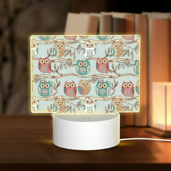 Hirioo Cute Owl for Rectangular Acrylic with Night Light Best Gifts for Lover Girl Mom, Valentine's Day Anniversary Birthday Wedding Present