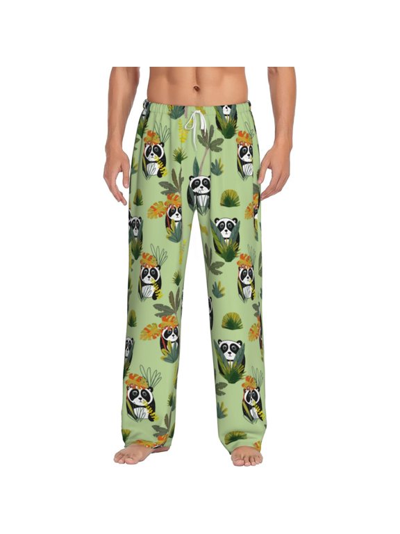 Cute Panda Bear In Greenery Forest for Women's PJ Pajama Pants Sleep Pants Women's Home Trousers with Pockets,S-3XL-X-Large