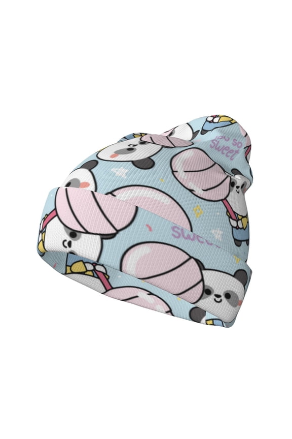 Cute Panda Bear for Men's Knit Cuffed Beanie for Outdoor Activities Unisex