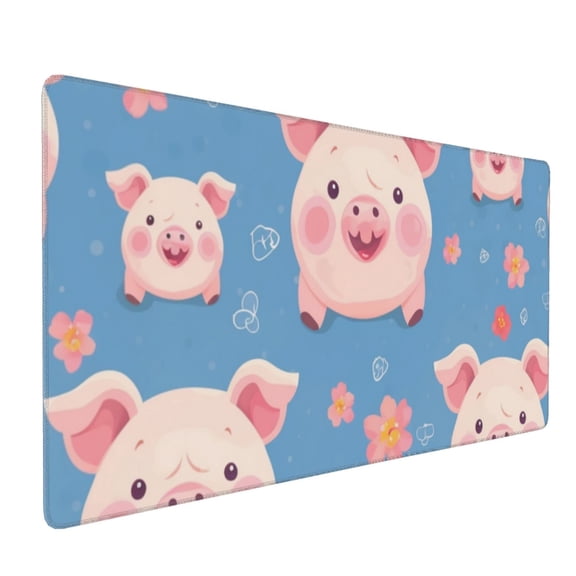Hirioo Cute Pig Flowers for Mouse Pad ,Anti-Slip Base, Durable Stitched Edges, Perfect for Gaming, Office, and Home Use,16x35.5in