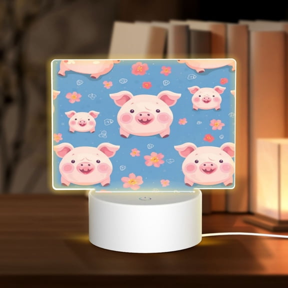 Hirioo Cute Pig Flowers for Rectangular Acrylic with Night Light Best Gifts for Lover Girl Mom, Valentine's Day Anniversary Birthday Wedding Present