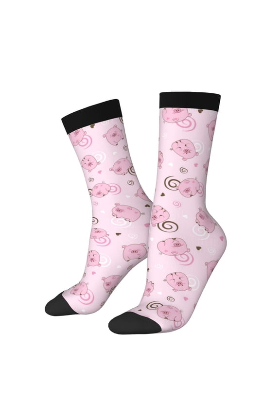 Cute Pig Pattern Adult Middle Tube Socks Breathable Sock Non-Pilling,Contrasting Color Design