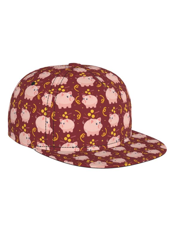 Cute Pig with Coins for Baseball Cap Men Cap Flat Brim for Men Women Teens Adjustable Baseball Cap