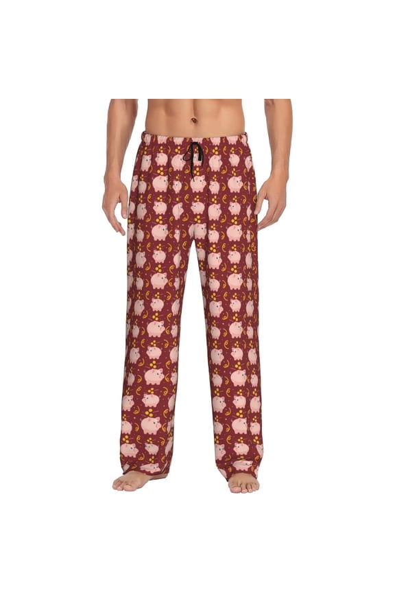 Cute Pig with Coins for Women's PJ Pajama Pants Sleep Pants Women's Home Trousers with Pockets,S-3XL-Large