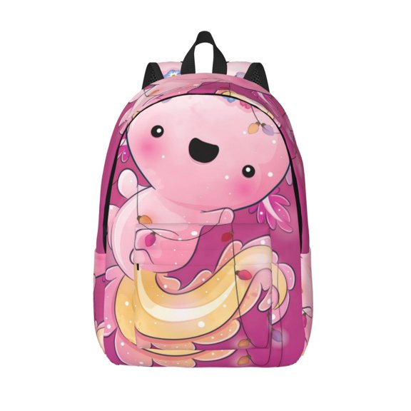 Hirioo Cute Pink Axolotl A Canvas Backpack, Durable Travel Backpack with Multiple Compartments,Large Capacity, Backpack for School, Hiking, Work