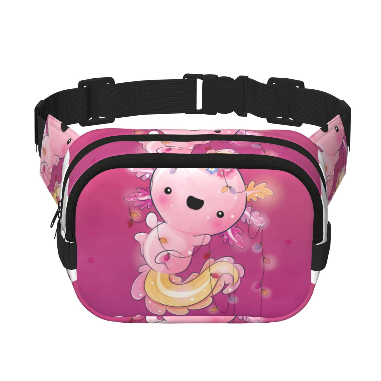 Hirioo Cute Pink Axolotl A for Double Layer Waist Bag Adjustable Fanny Pack For Travel Running Hiking