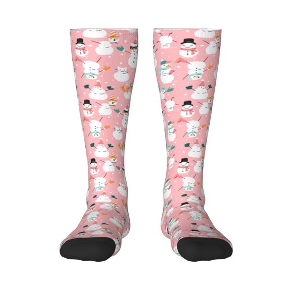 Hirioo Cute Pink Snowman Cat for Adult Stockings Breathable Sock Non-Pilling,Contrasting Color Design