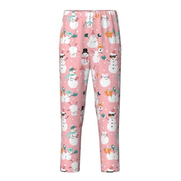 Hirioo Cute Pink Snowman Cat for Teenagers' Pajama Pants Womens Lounge Pants with Pockets Pj Bottoms Pants for Men-Medium