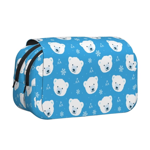 Hirioo Cute Polar Bear for Large Grid Mesh Pencil Case with Zipper Stationery Organizer Case