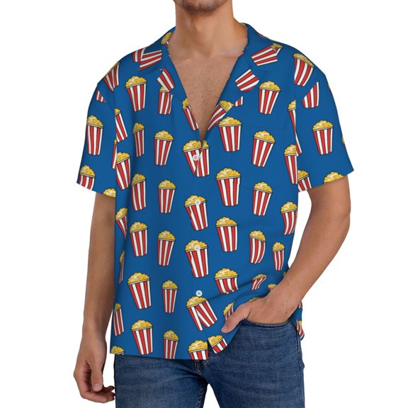 Hirioo Cute Popcorn for Men's Cuban Collar Short Sleeve Shirt Button Down Shirt Beach Summer Shirts Wedding Vacation Shirts-4X-Large